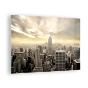 Obraz na skle - Panoráma mesta s mrakodrapmi a Empire State Building - 70x50cm - New York utkaný zo šedej - Moderná nástenná dekorácia do obývacej izby a spálne ARTTOR