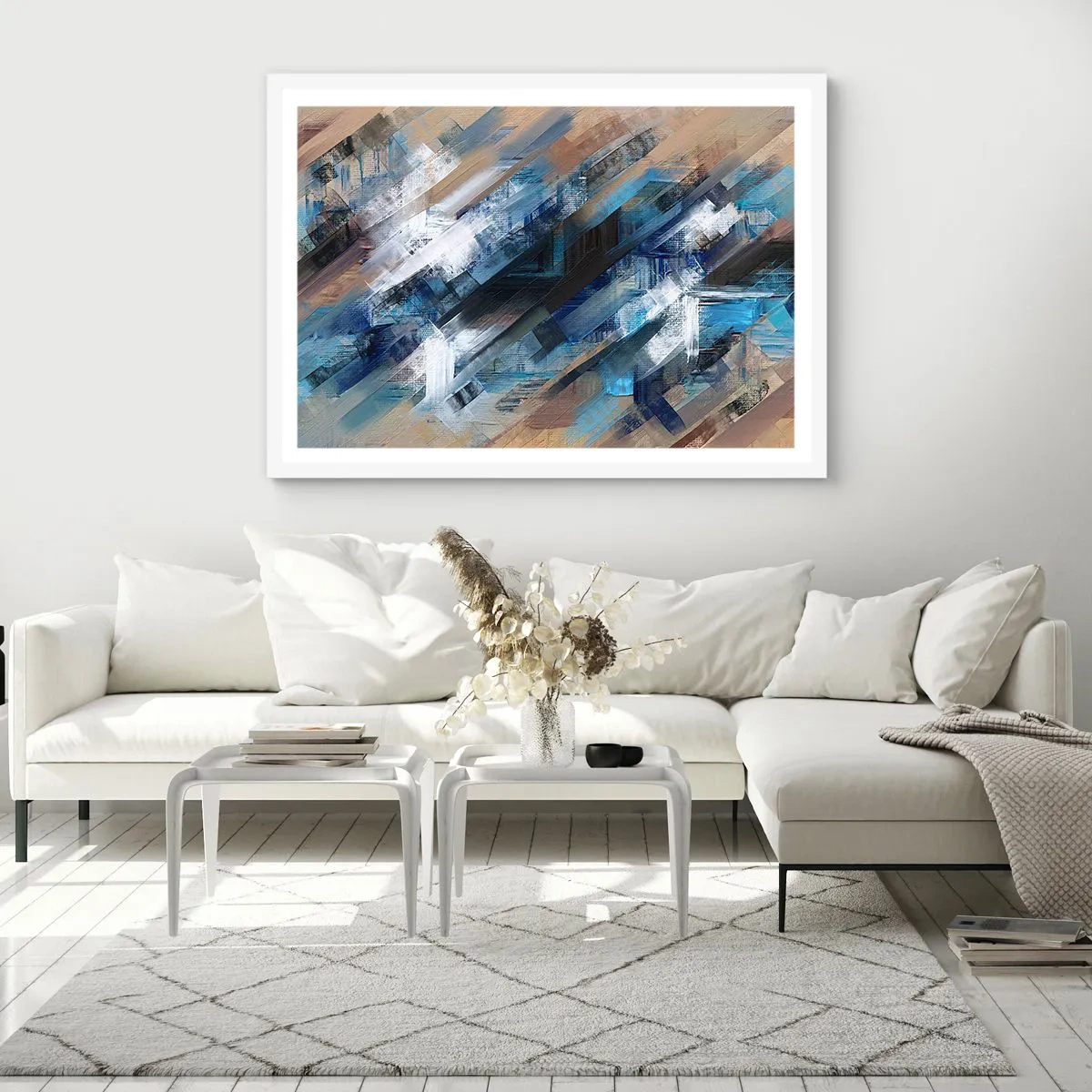 Plagát v bielom ráme - Modrá šikmosť - 100x70 cm