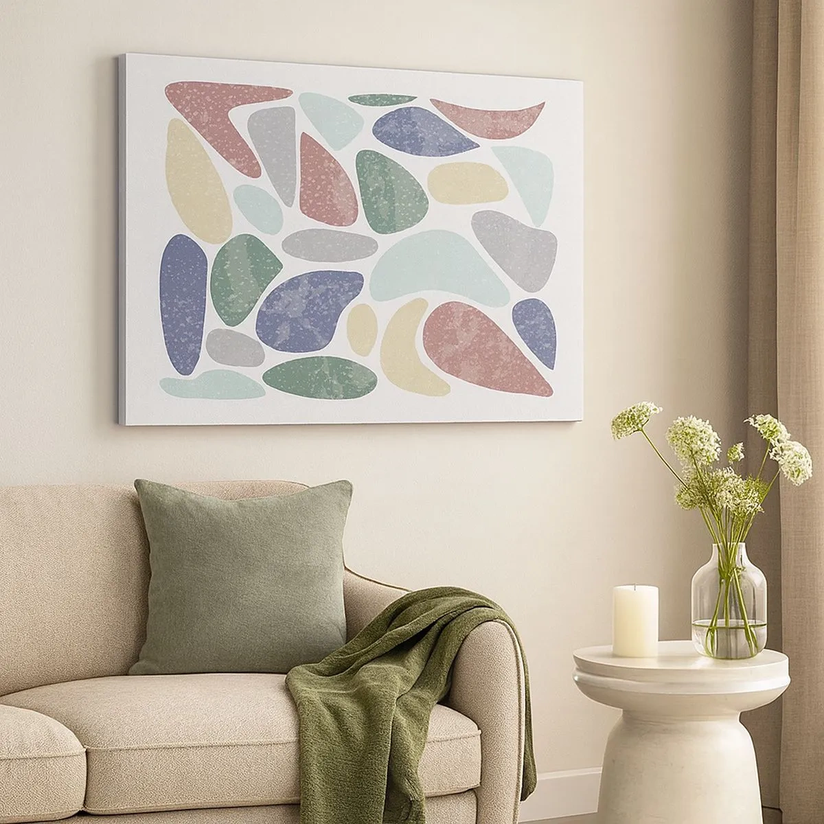 Obraz na plátne - Farebné organické tvary na bielom pozadí - 70x50cm - Mozaika práškových farieb - Moderná nástenná dekorácia do obývacej izby a spálne ARTTOR