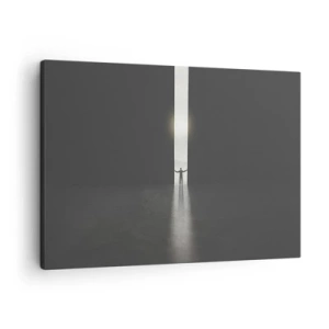 Obraz na plátne - Muž stojaci vo svetle úzkej štrbiny v tmavom priestore - 70x50cm - Krok k svetlej budúcnosti - Moderná nástenná dekorácia do obývacej izby a spálne ARTTOR