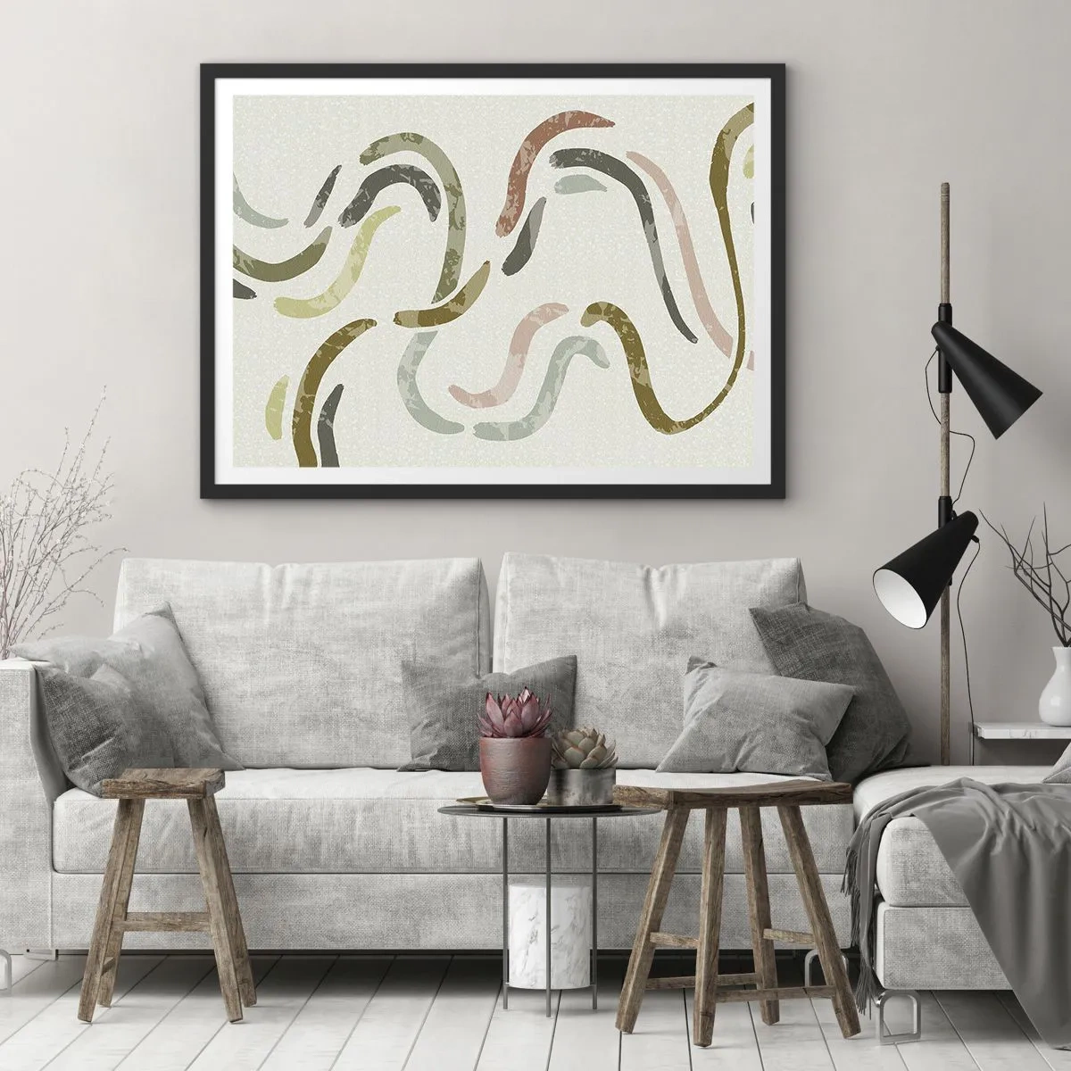 Plagát v čiernom ráme - Radostný tanec abstrakcie - 70x50 cm