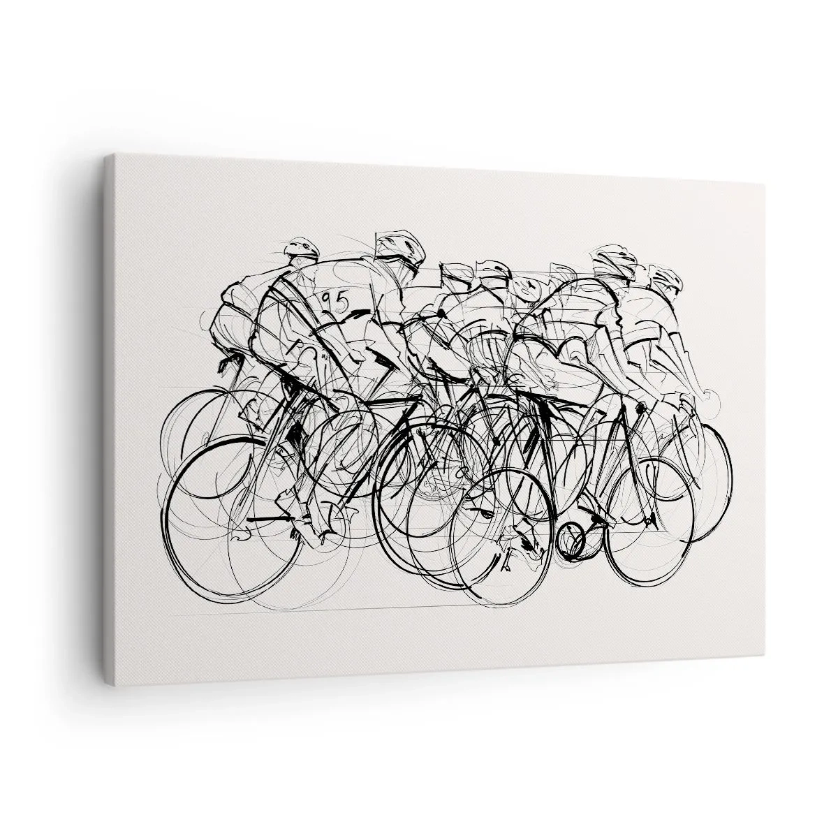 Obraz na plátne - Skupina cyklistov v pohybe v minimalistickom štýle - 70x50cm - Spoločne v tíme - Moderná nástenná dekorácia do obývacej izby a spálne ARTTOR