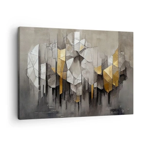 Obraz na plátne - Geometrická abstrakcia v odtieňoch zlatej a sivej - 70x50cm - Kompozícia z ľadu a svetla - Moderná nástenná dekorácia do obývacej izby a spálne ARTTOR