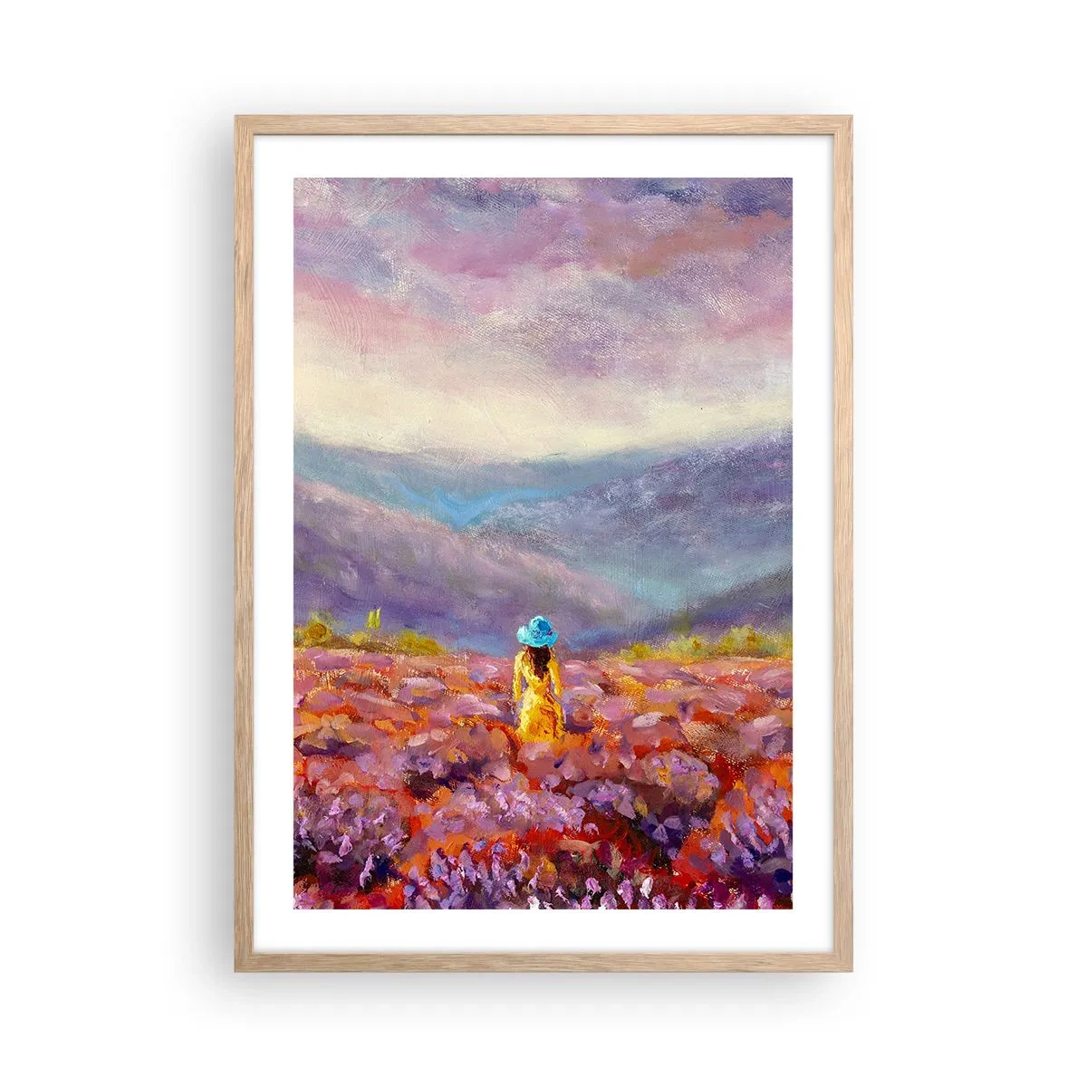 Plagát v ráme zo svetlého duba - V levanduľovom svete - 50x70 cm