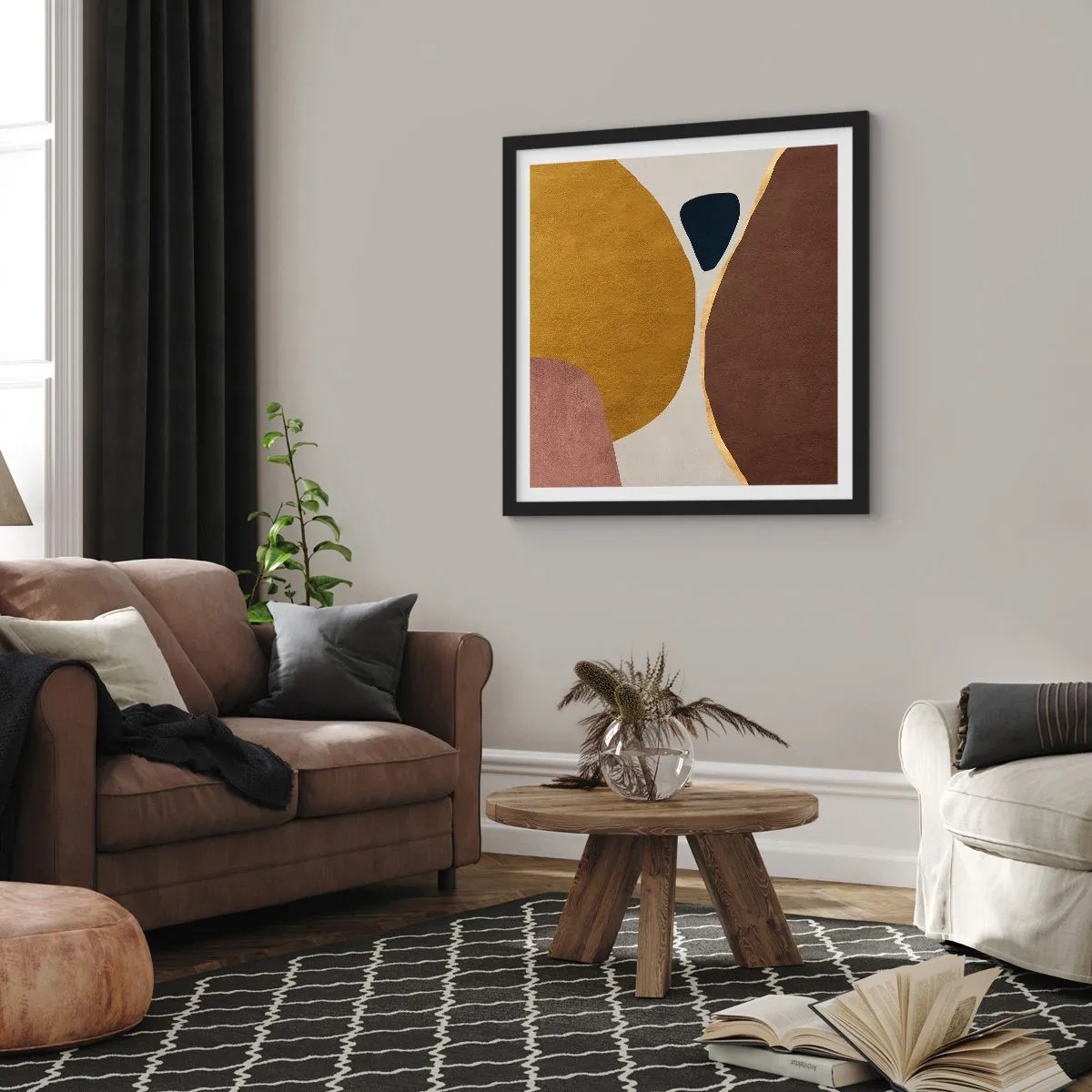 Plagát v čiernom ráme - Abstrakcia – miesto v priestore - 40x40 cm