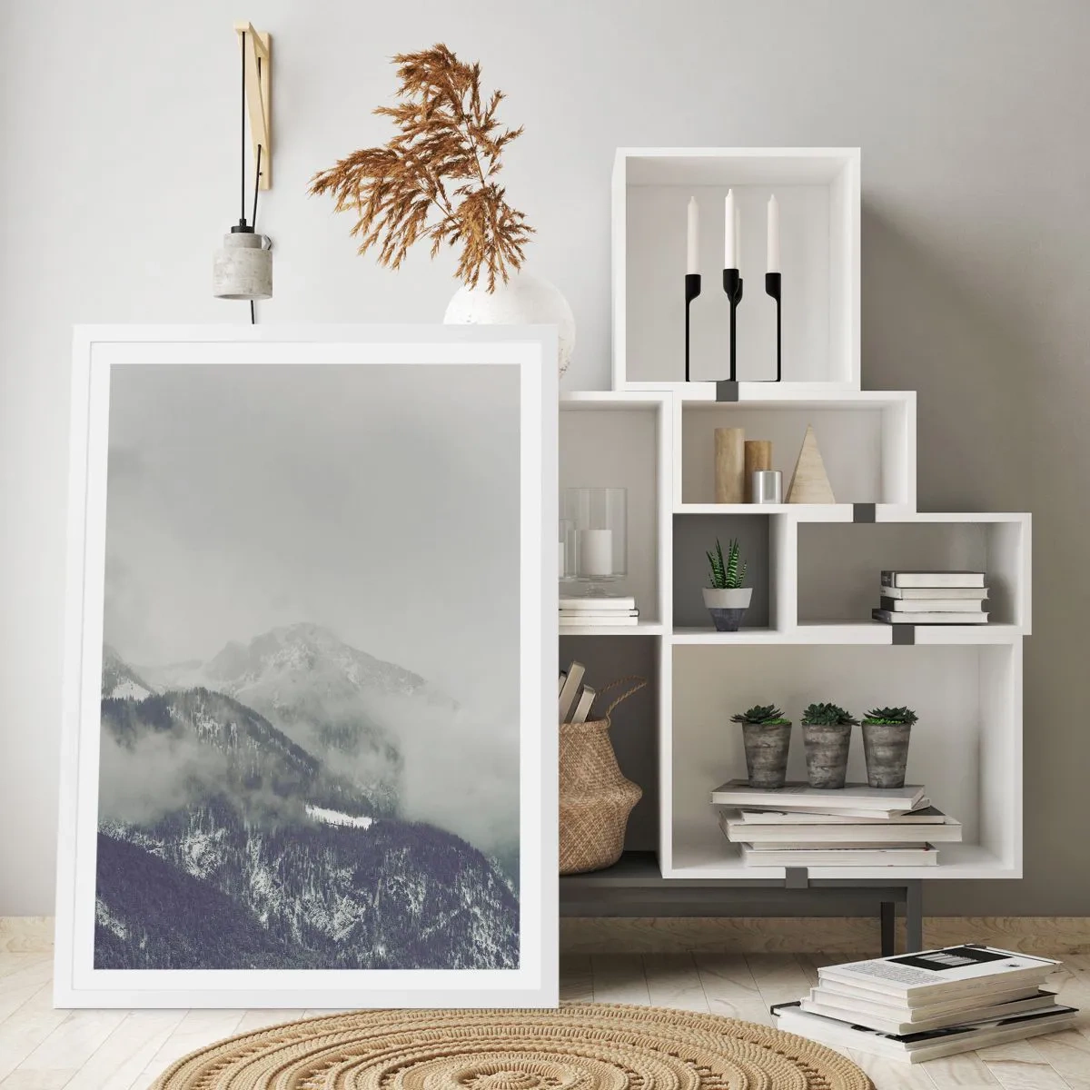 Plagát v bielom ráme - Zahmlené údolie - 61x91 cm