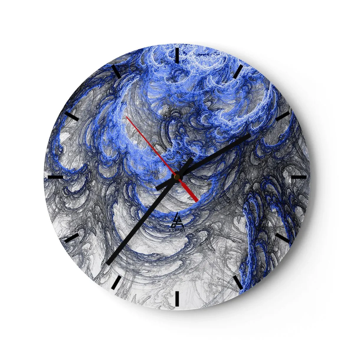 Nástenné hodiny - Abstraktný motív vĺn v odtieňoch modrej a sivej - 30x30cm - Zrod vlny - Moderná nástenná dekorácia do obývacej izby, kuchyne a spálne ARTTOR