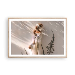 Plagát v ráme zo svetlého duba - Slnko a dievča - 91x61 cm