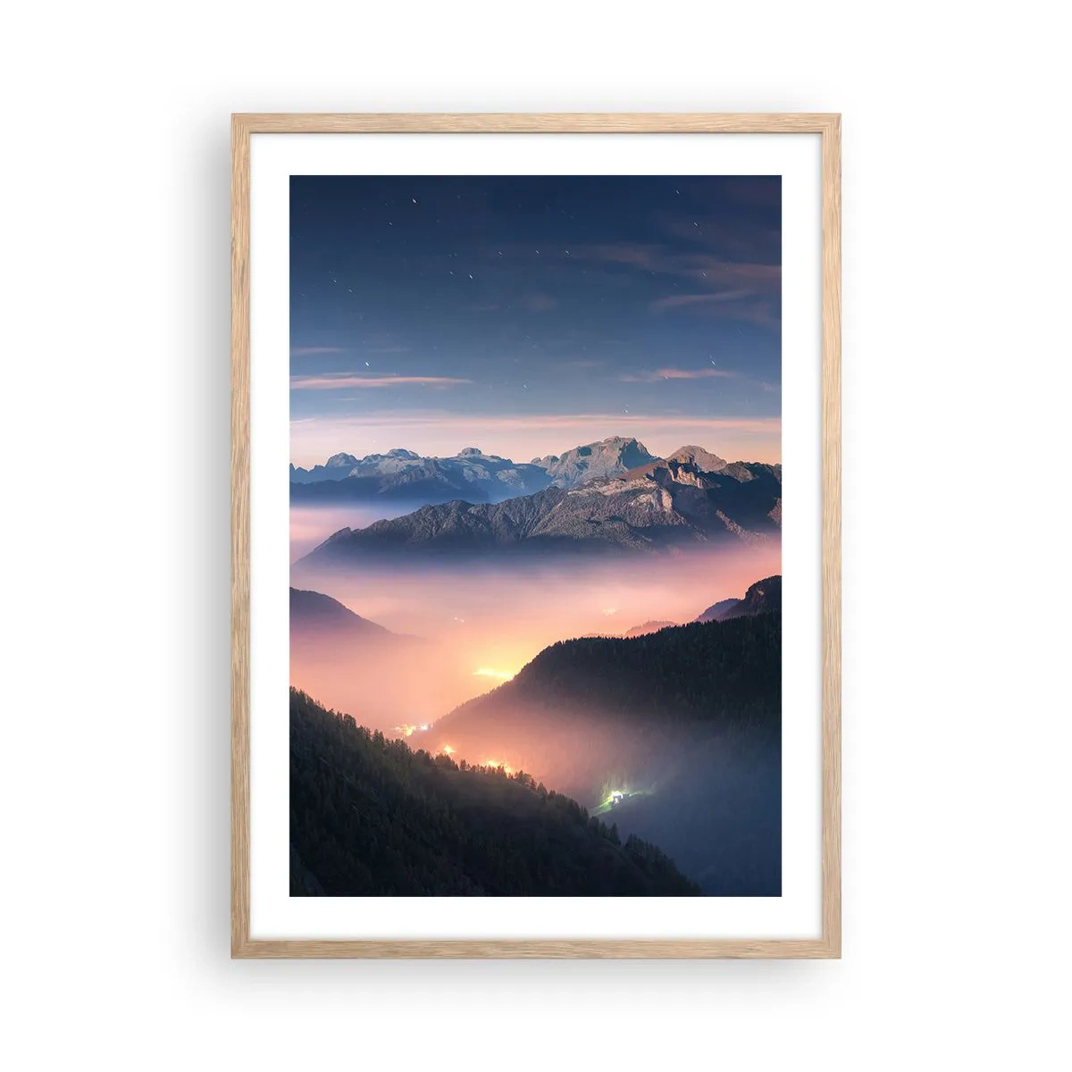 Plagát v ráme zo svetlého duba - Svetlo v údoliach - 50x70 cm