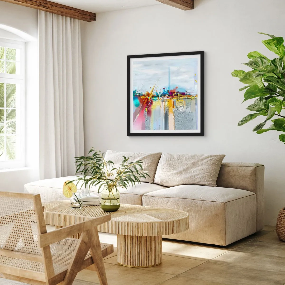 Plagát v čiernom ráme - Most radosti nad riekou života - 60x60 cm