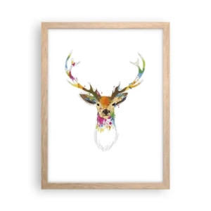 Plagát v ráme zo svetlého duba - Jemné jelenča vykúpané vo farbe - 30x40 cm