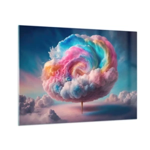 Obraz na skle - Rozkošný oblak v pastelových farbách pripomínajúci cukrovú vatu. - 70x50cm - Sen o zábavnom parku - Moderná nástenná dekorácia do obývacej izby a spálne ARTTOR