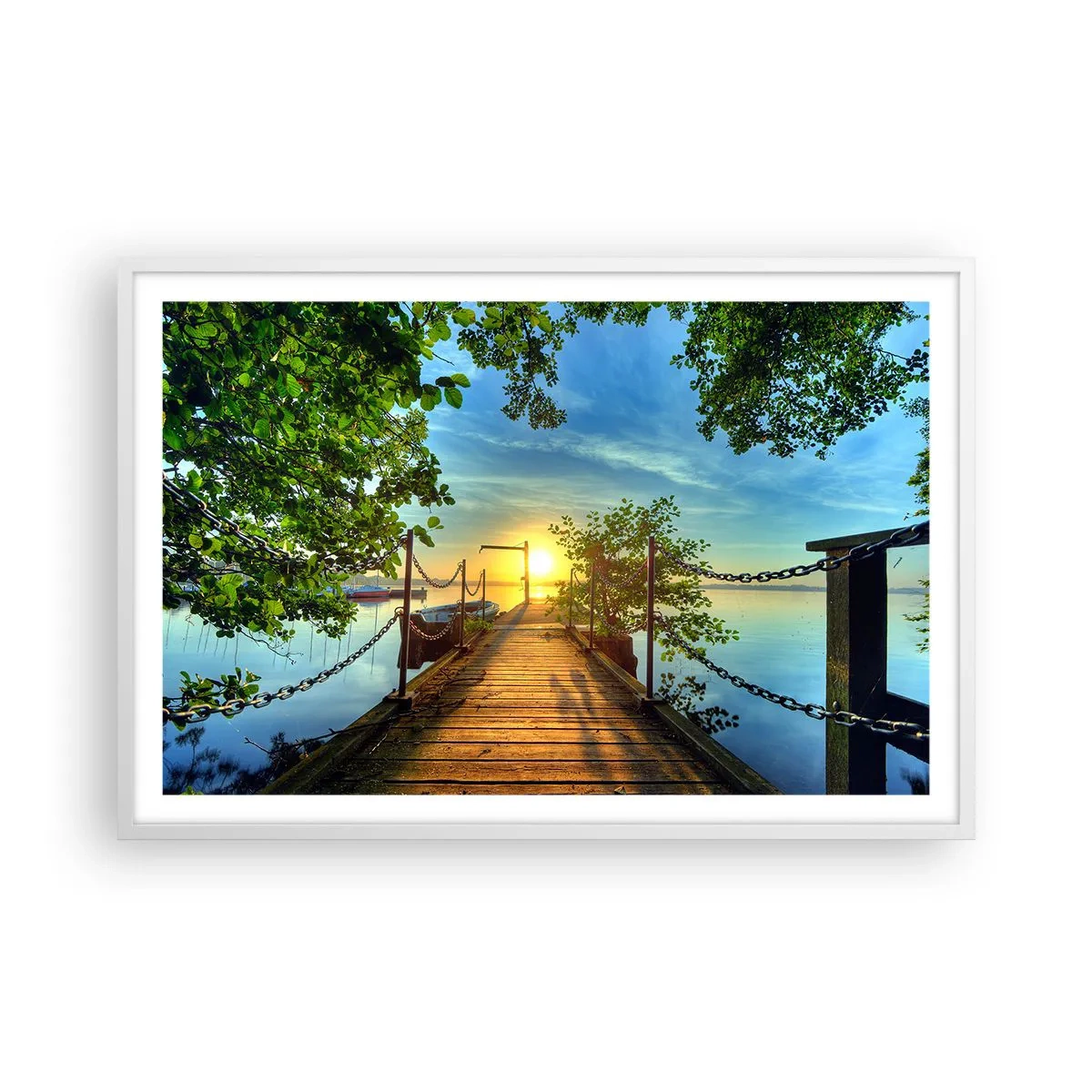 Plagát v bielom ráme - Západ pri vode - 91x61 cm