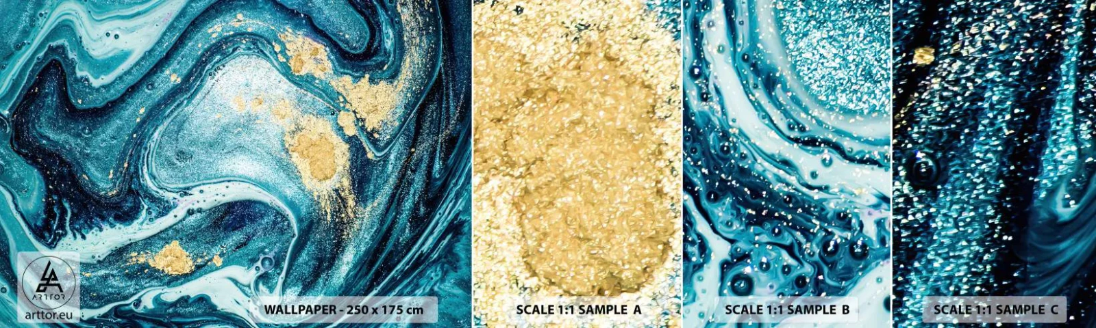 Vzorka samolepiacej fototapety Deluxe Sticker - Modrý vír - Abstrakcia, Kus, Moderný vzor - 100x30 cm