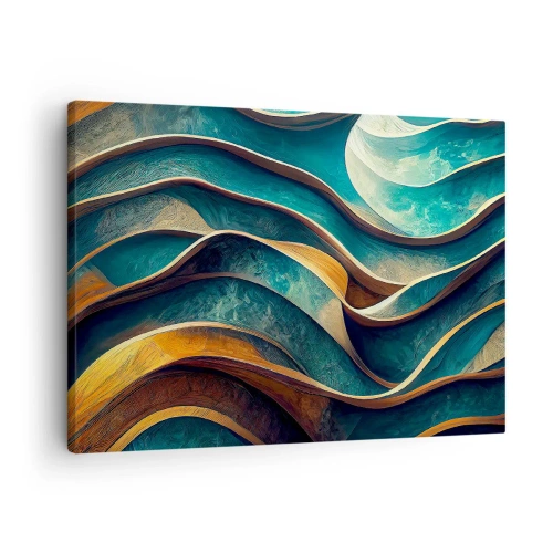 Obraz na plátne - Abstraktné vlny v odtieňoch tyrkysovej a zlatej - 70x50cm - Meandre modrej - Moderná nástenná dekorácia do obývacej izby a spálne ARTTOR