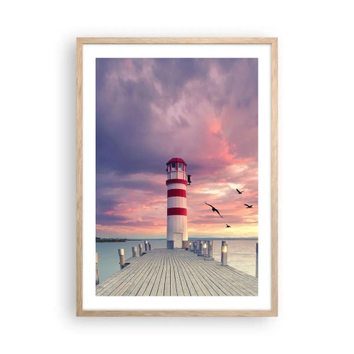 Plagát v ráme zo svetlého duba - Čas ísť do prístavu - 50x70 cm