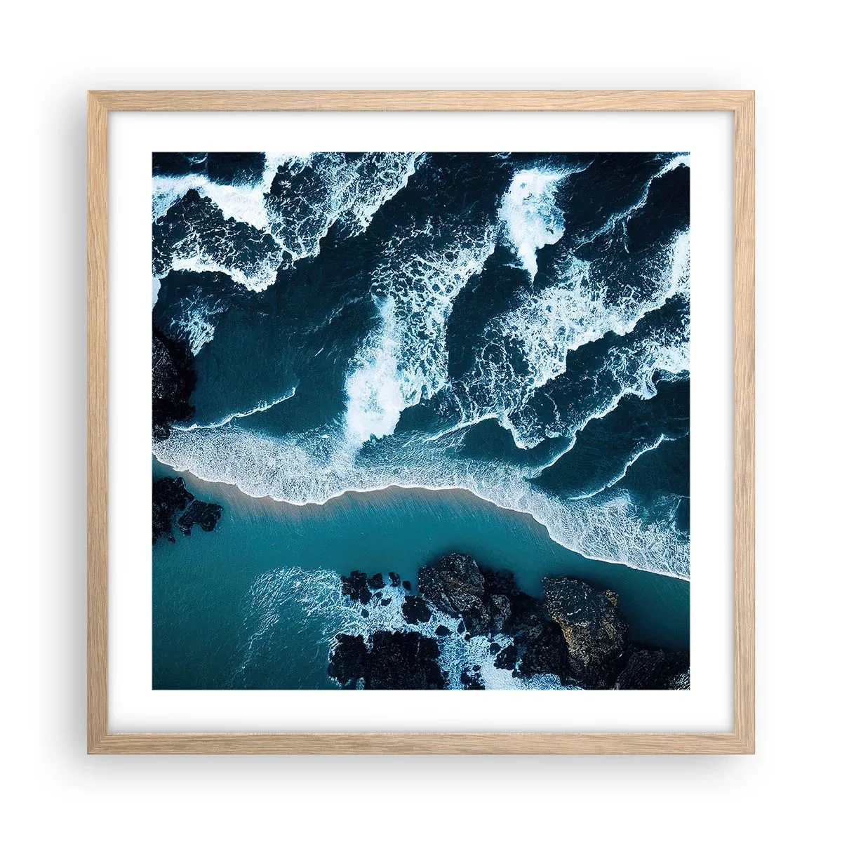 Plagát v ráme zo svetlého duba - Zahalené do vĺn - 50x50 cm