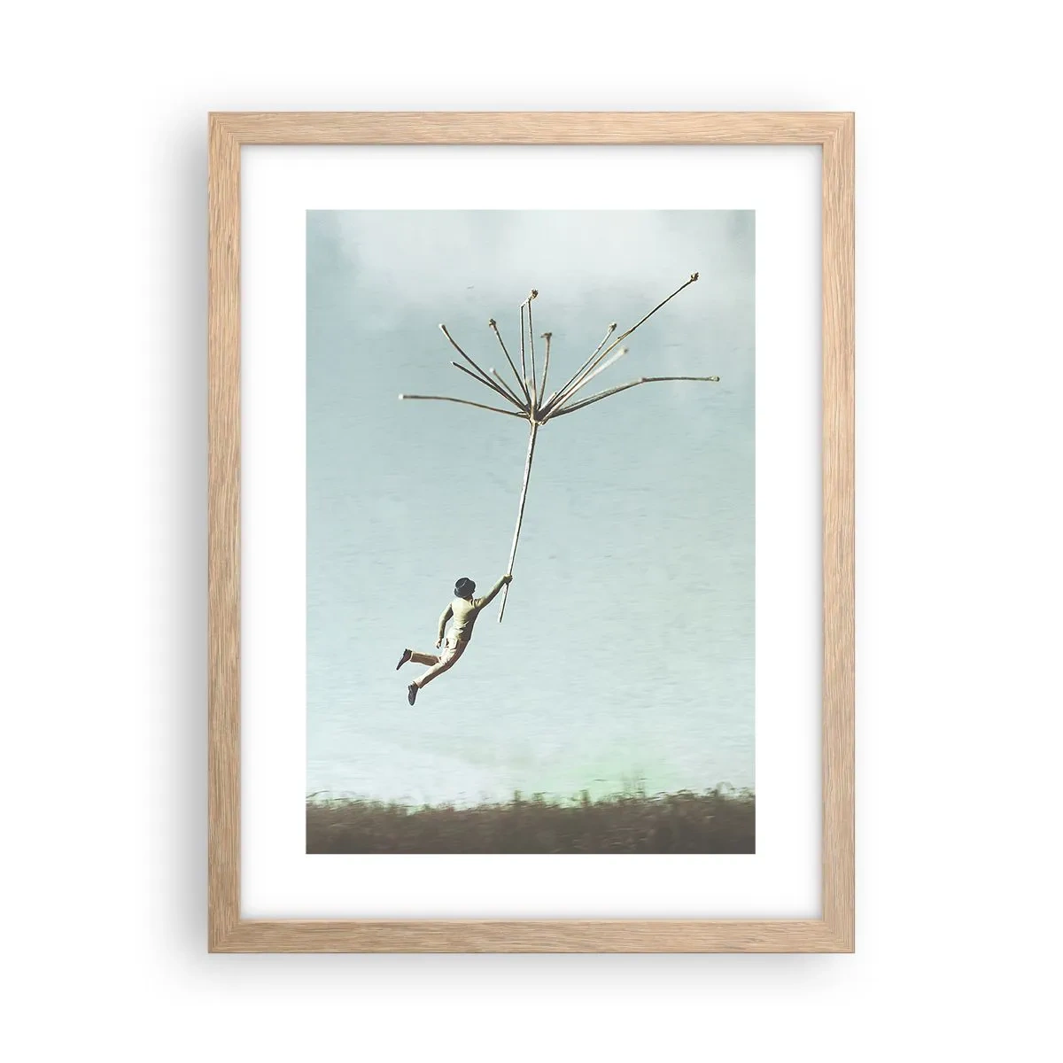 Plagát v ráme zo svetlého duba - Lietajúca púpava - 30x40 cm