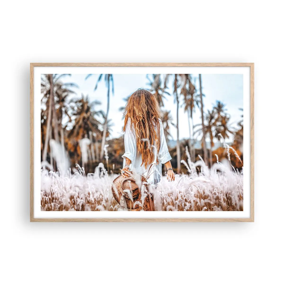 Plagát v ráme zo svetlého duba - Zrodená z trávnej páperie - 100x70 cm