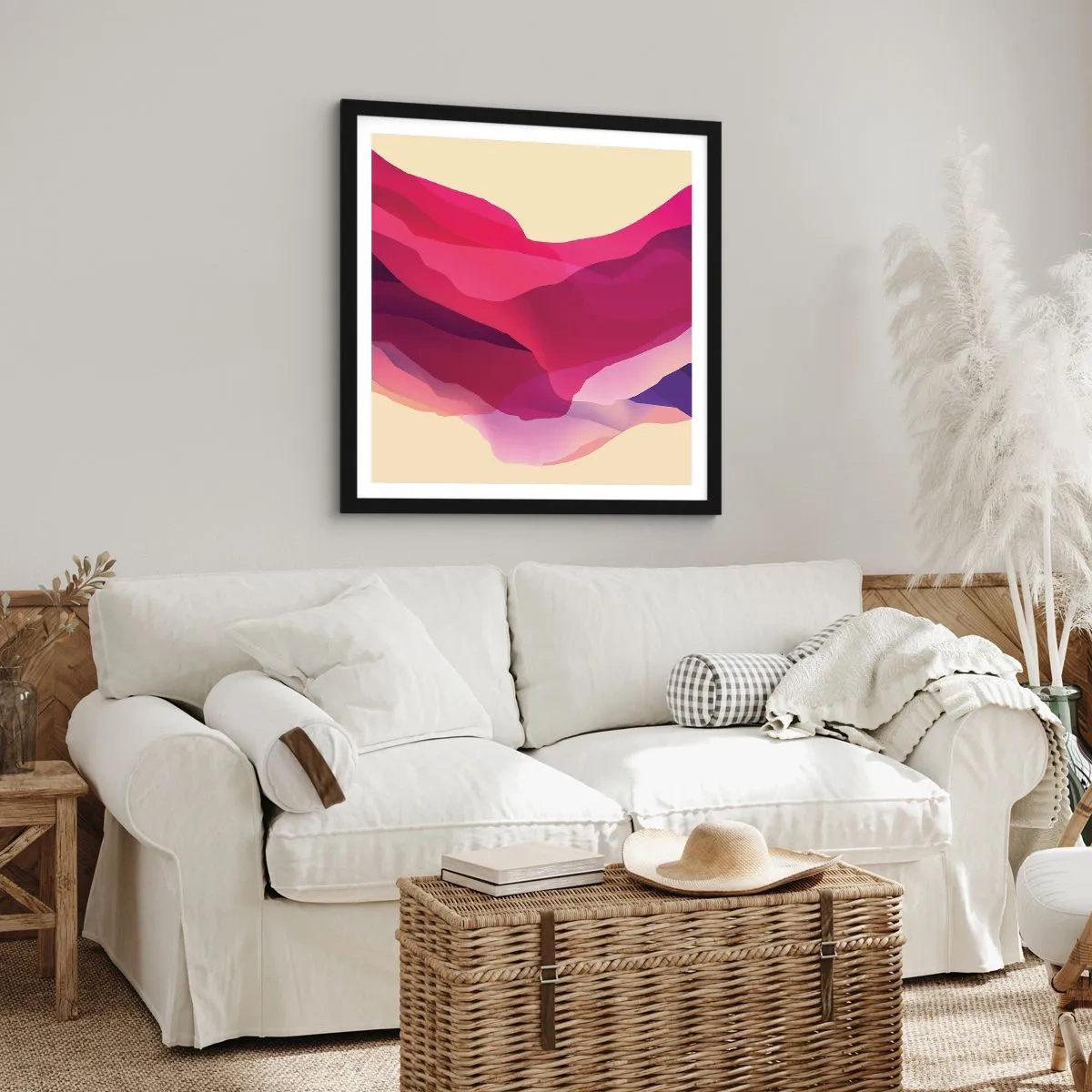 Plagát v čiernom ráme - Fialové vlny - 60x60 cm