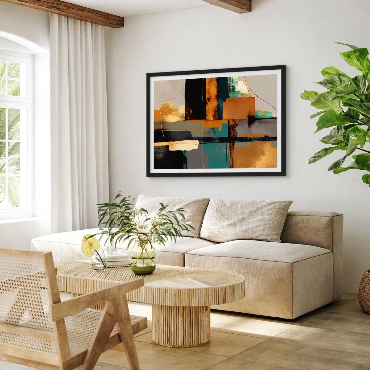 Plagát v čiernom ráme - Abstrakcia – svetlo a tieň - 40x30 cm