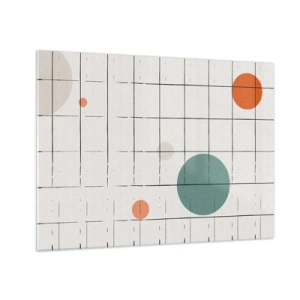 Obraz na skle - Farebné kruhy na geometrickej mriežke tenkých čiar - 70x50cm - Uväznené. My alebo ony? - Moderná nástenná dekorácia do obývacej izby a spálne ARTTOR