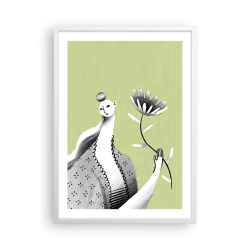 Plagát v bielom ráme - Modernistický portrét – držiaci kvet - 50x70 cm
