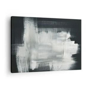 Obraz na plátne - Biele abstraktné ťahy na tmavom pozadí - 70x50cm - Utkané zvisle a vodorovne - Moderná nástenná dekorácia do obývacej izby a spálne ARTTOR