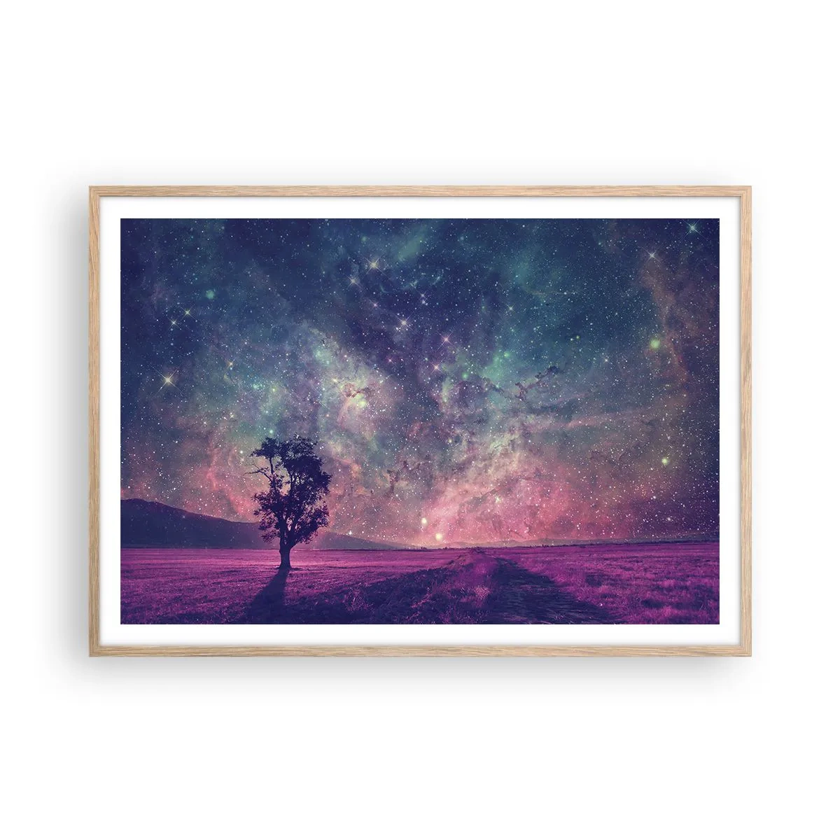 Plagát v ráme zo svetlého duba - Pod magickou oblohou - 100x70 cm