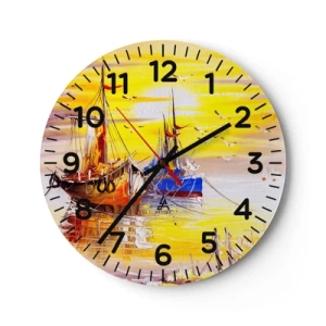 Nástenné hodiny - Zaslúžený odpočinok v prístave - 40x40 cm