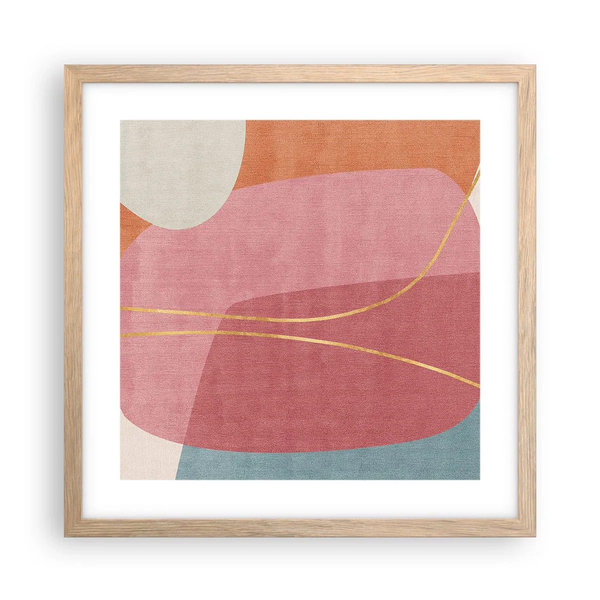 Plagát v ráme zo svetlého duba - Pastelová kompozícia so zlatou niťou - 40x40 cm
