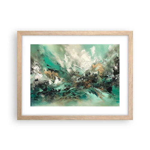 Plagát v ráme zo svetlého duba - Smaragdovočierne vlnobitie - 40x30 cm