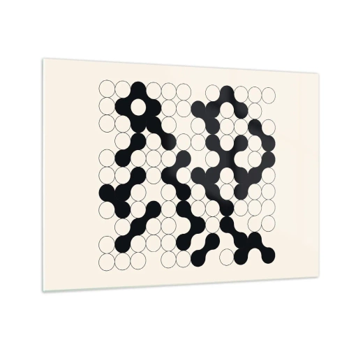 Obraz na skle - Čiernobiela grafická mozaika zložená z prepojených bodiek. - 70x50cm - Čínska hra – variácia - Moderná nástenná dekorácia do obývacej izby a spálne ARTTOR