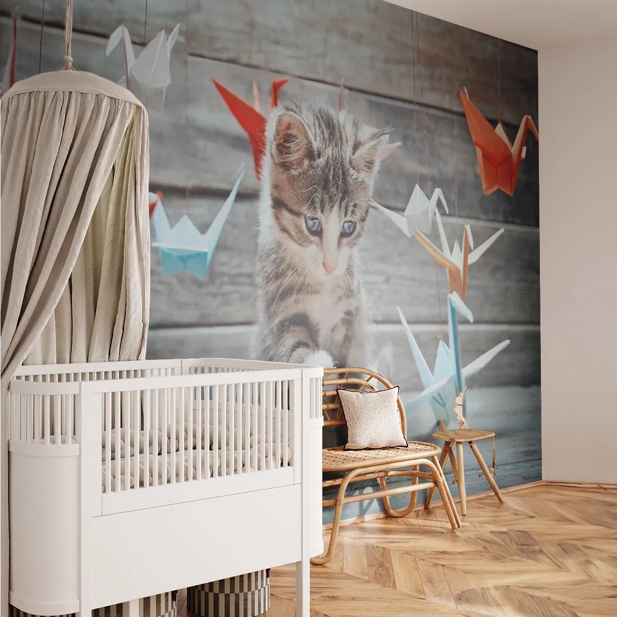 Samolepiaca Fototapeta Deluxe Sticker - Prvá lekcia - Zvieratá, Cat, Origami - 250x175 cm