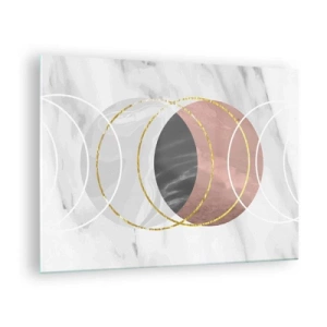 Obraz na skle - Geometrické kruhy v odtieňoch medi, zlata a mramoru - 70x50cm - Hudba sfér - Moderná nástenná dekorácia do obývacej izby a spálne ARTTOR
