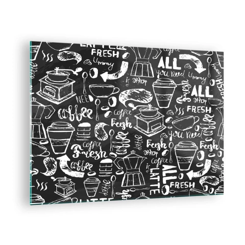 Obraz na skle - Grafika a nápisy s kávou na čiernom pozadí v retro štýle - 70x50cm - All you need is… - Moderná nástenná dekorácia do obývacej izby a spálne ARTTOR