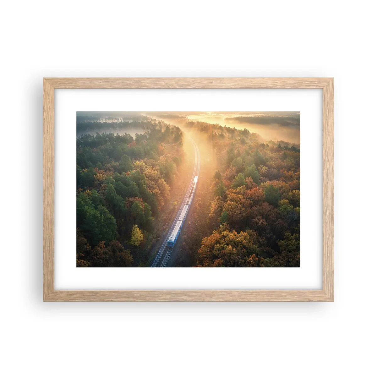 Plagát v ráme zo svetlého duba - Jesenná cesta - 40x30 cm