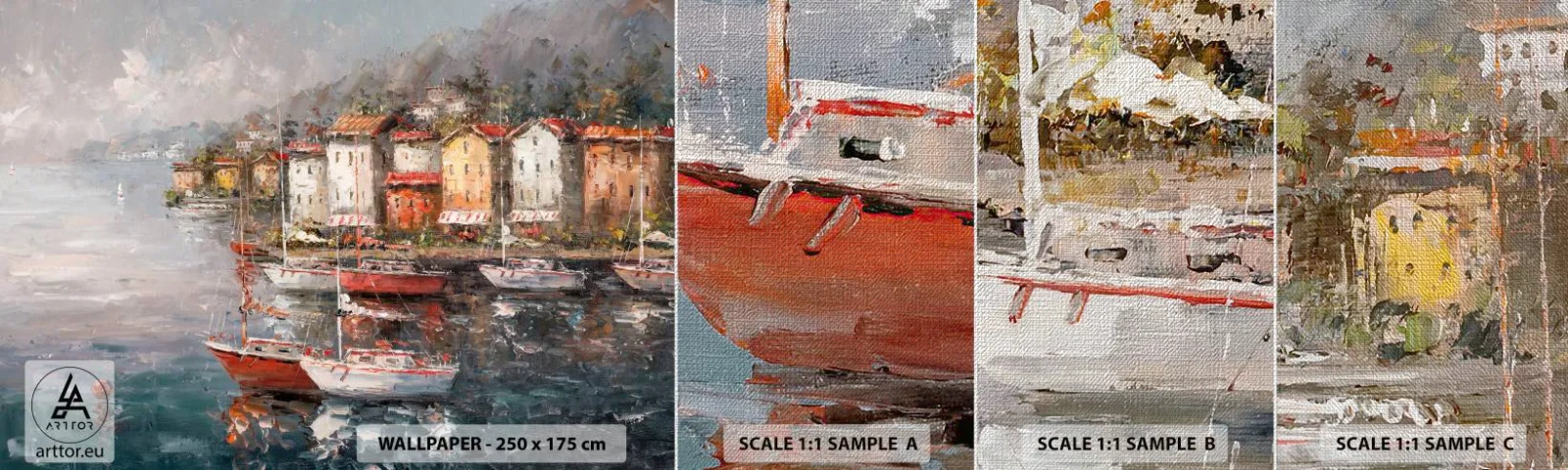 Vzorka fototapety Premium Canvas - Romantický prístav - Architektúra, Prístavné mesto, Plachetnica - 100x30 cm