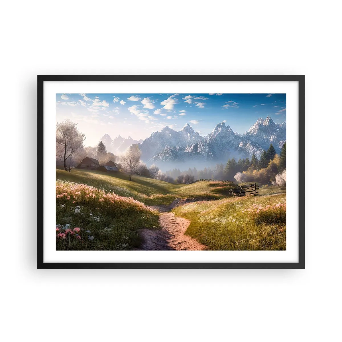 Plagát v čiernom ráme - Idylické údolie - 70x50 cm