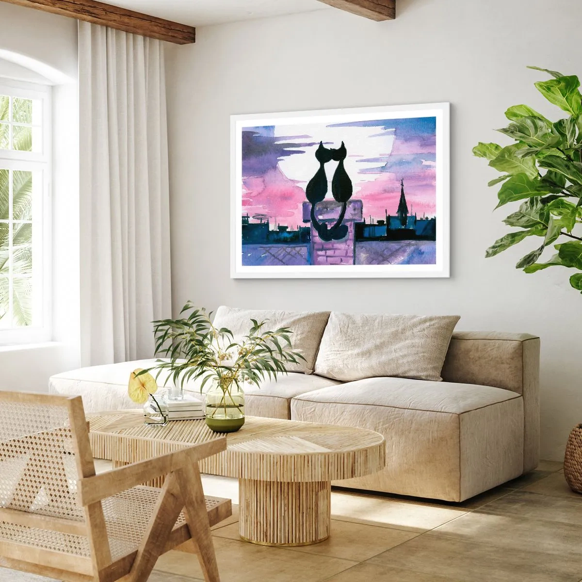 Plagát v bielom ráme - Rendez-vous pod mesiacom - 100x70 cm