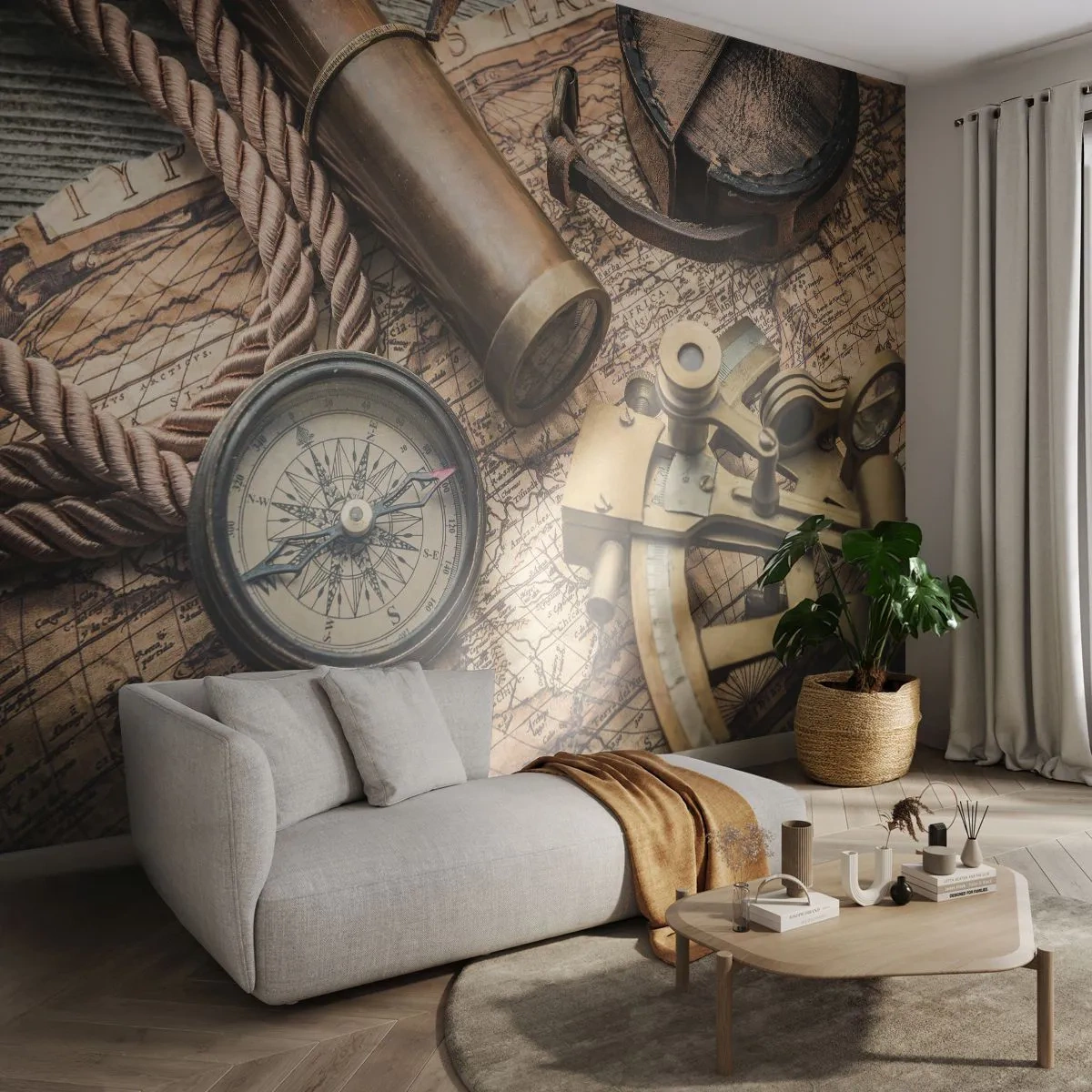 Samolepiaca Fototapeta Deluxe Sticker - Urči smer - Námorná, Mapa sveta, Kompas - 250x175 cm