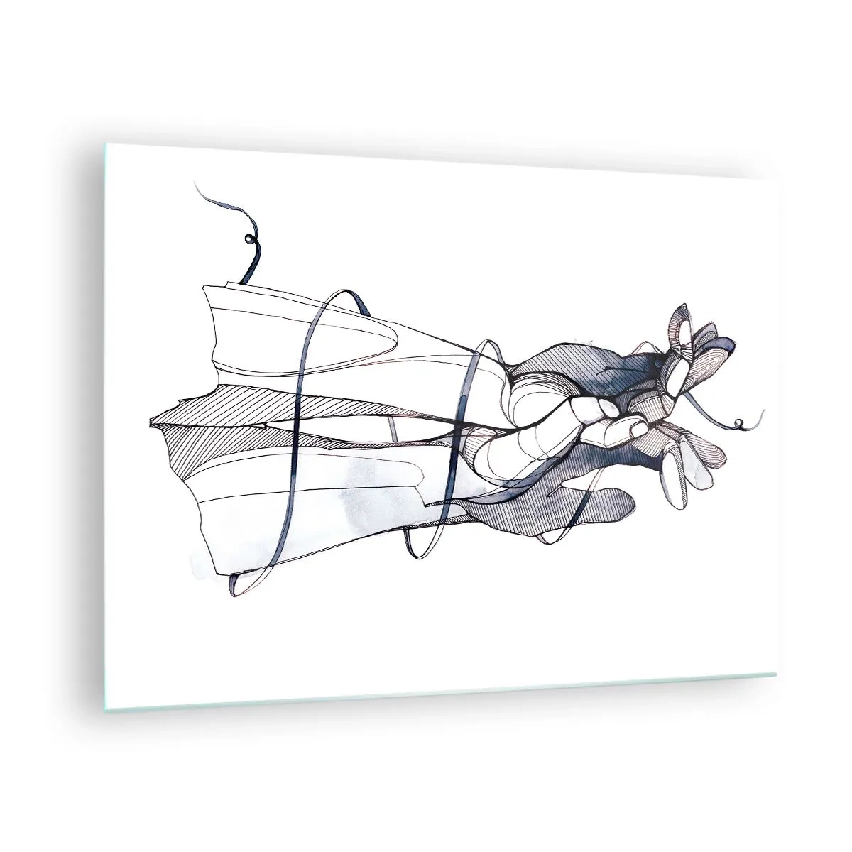 Obraz na skle - Umelecká ilustrácia ruky držiacej kvet - 70x50cm - Štúdia o dotyku - Moderná nástenná dekorácia do obývacej izby a spálne ARTTOR