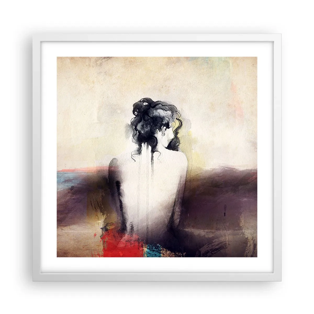 Plagát v bielom ráme - Jemné línie, oválne tvary - 50x50 cm