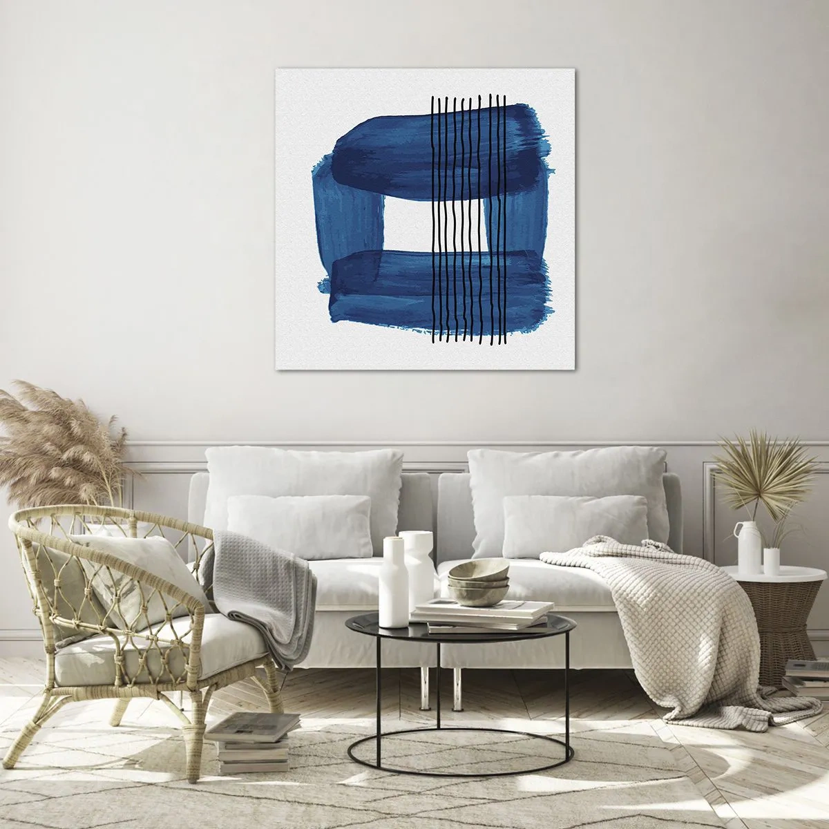 Obraz na skle - Modročierna kompozícia - 60x60 cm