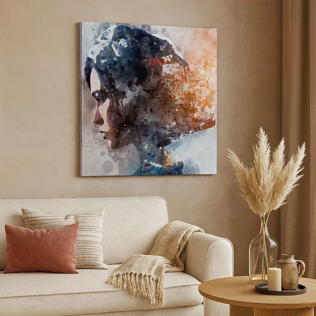 Obraz na plátne - Príbeh o dievčati s mestom v pozadí - 30x30 cm