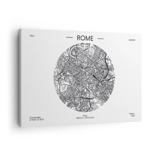 Obraz na plátne - Mapa Ríma v minimalistickom, čiernobielom štýle - 70x50cm - Anatómia Ríma - Moderná nástenná dekorácia do obývacej izby a spálne ARTTOR