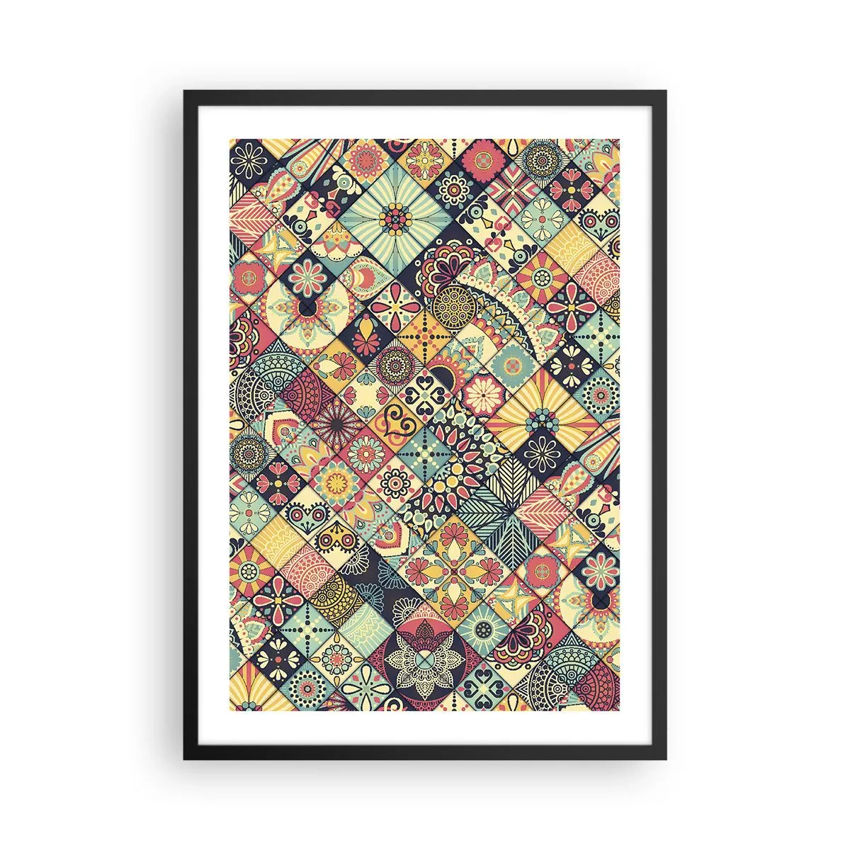 Plagát v čiernom ráme - Farebný mozaikový vzor - 50x70cm - Marocká vízia - Moderná nástenná dekorácia do obývacej izby a spálne ARTTOR