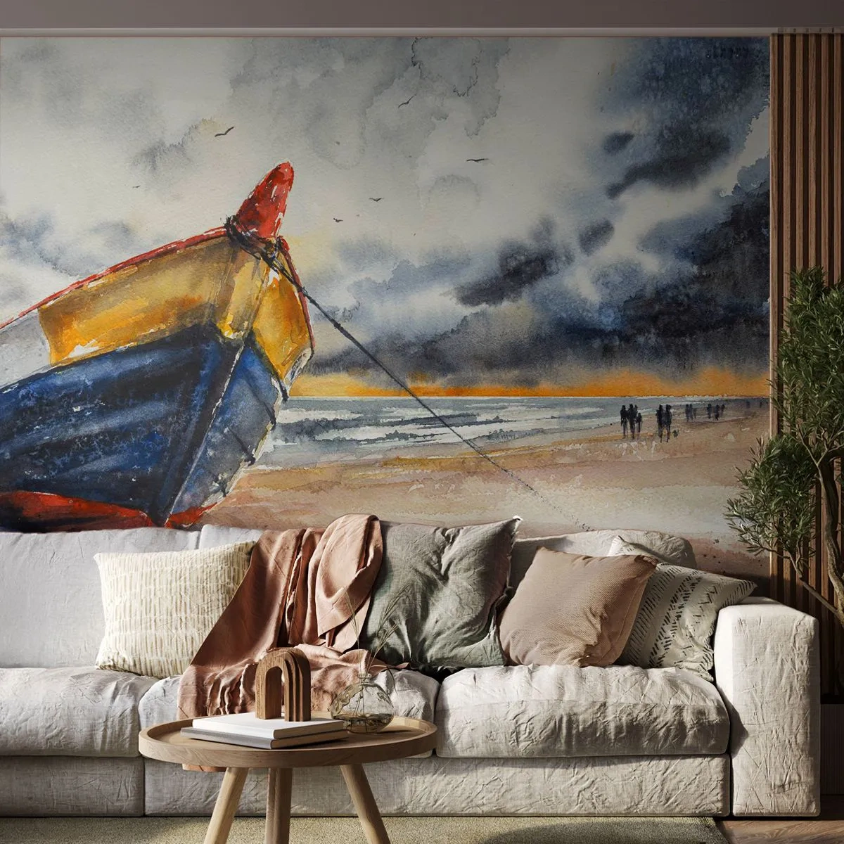 Fototapeta Premium Sand - Odpočinok na brehu - Krajina, čln, Prímorské - 350x256 cm