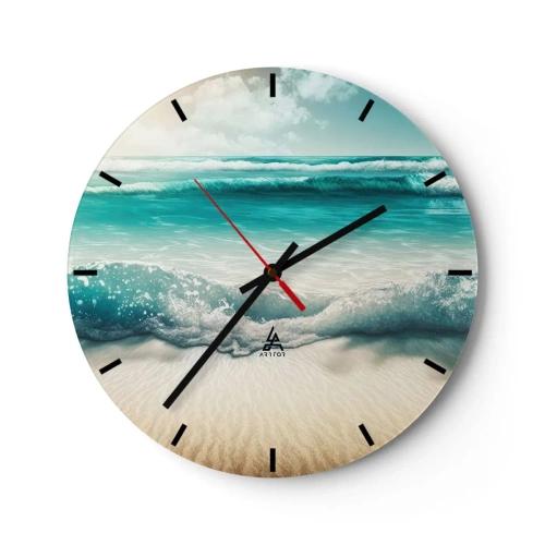 Nástenné hodiny - Tyrkysové vlny narážajúce na piesočnatú pláž - 30x30cm - Kľud oceánu - Moderná nástenná dekorácia do obývacej izby, kuchyne a spálne ARTTOR