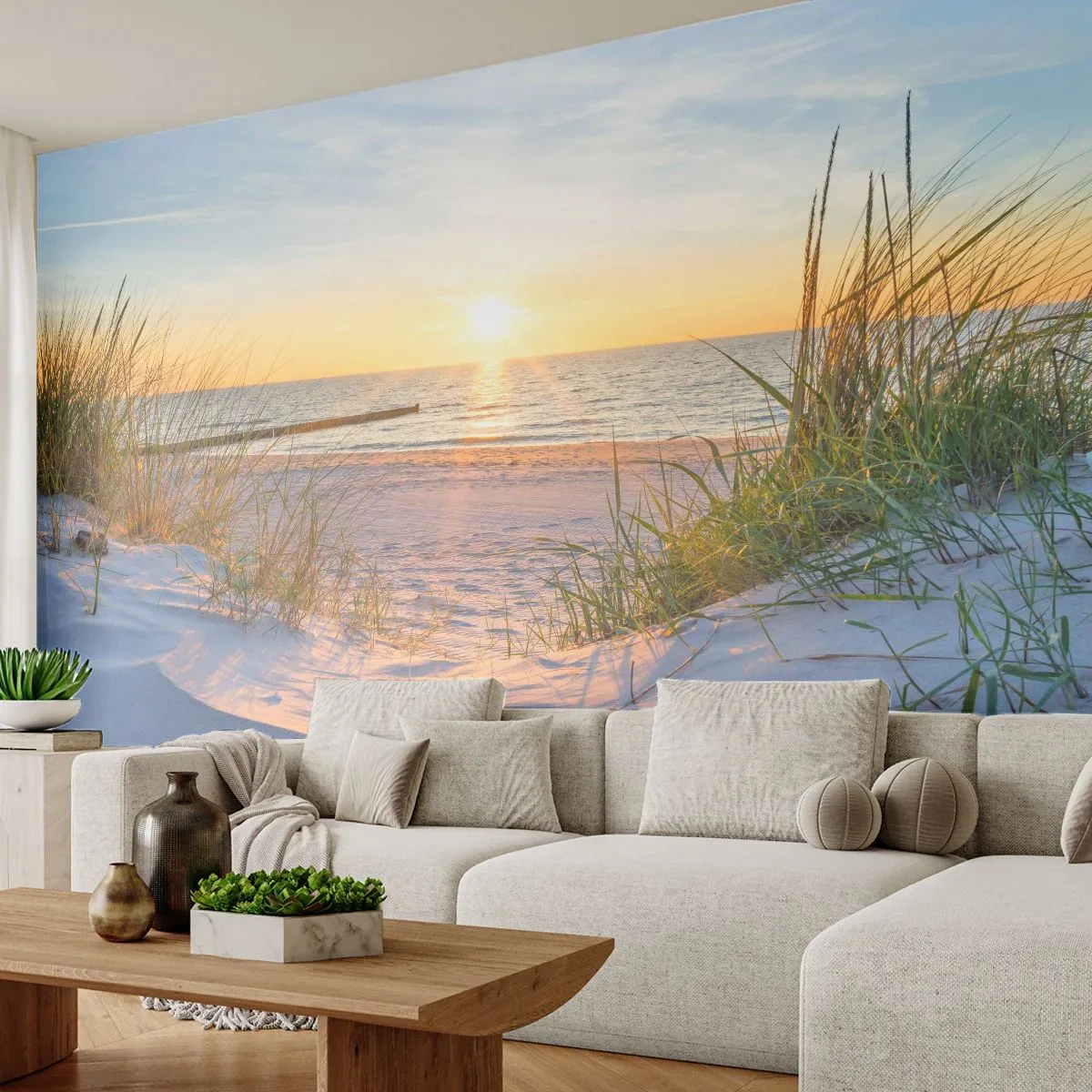 Fototapeta Premium Sand - Šumenie mora, spev vtákov, divoká pláž uprostred trávy… - Krajina, More, Duny - 100x70 cm